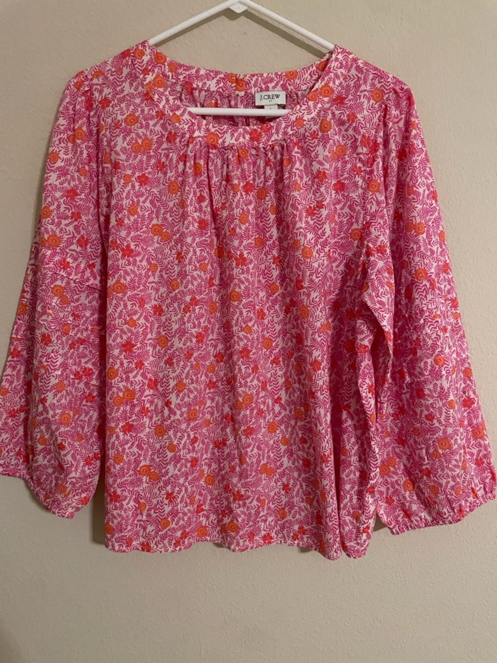 J Crew Cotton Floral  Peasant Pink Orange  Top Size Large